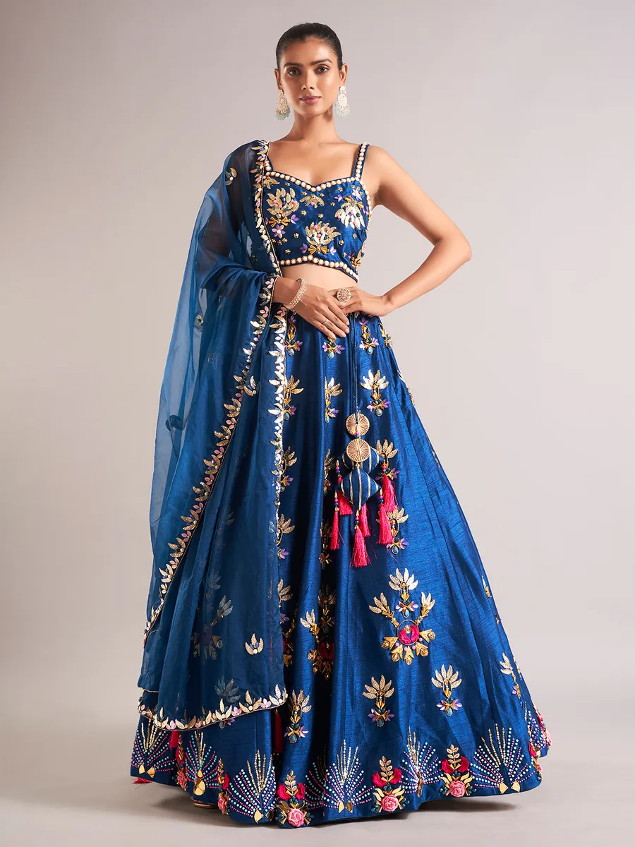 blue lehenga dress Ice Blue Tissue Lehenga Set