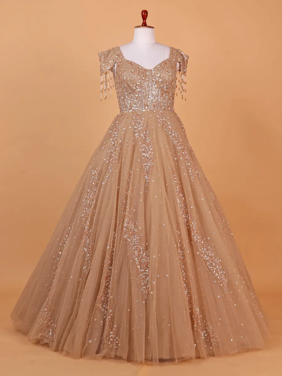 Stylish peach net gown for party wear-G3-WGO2550 France