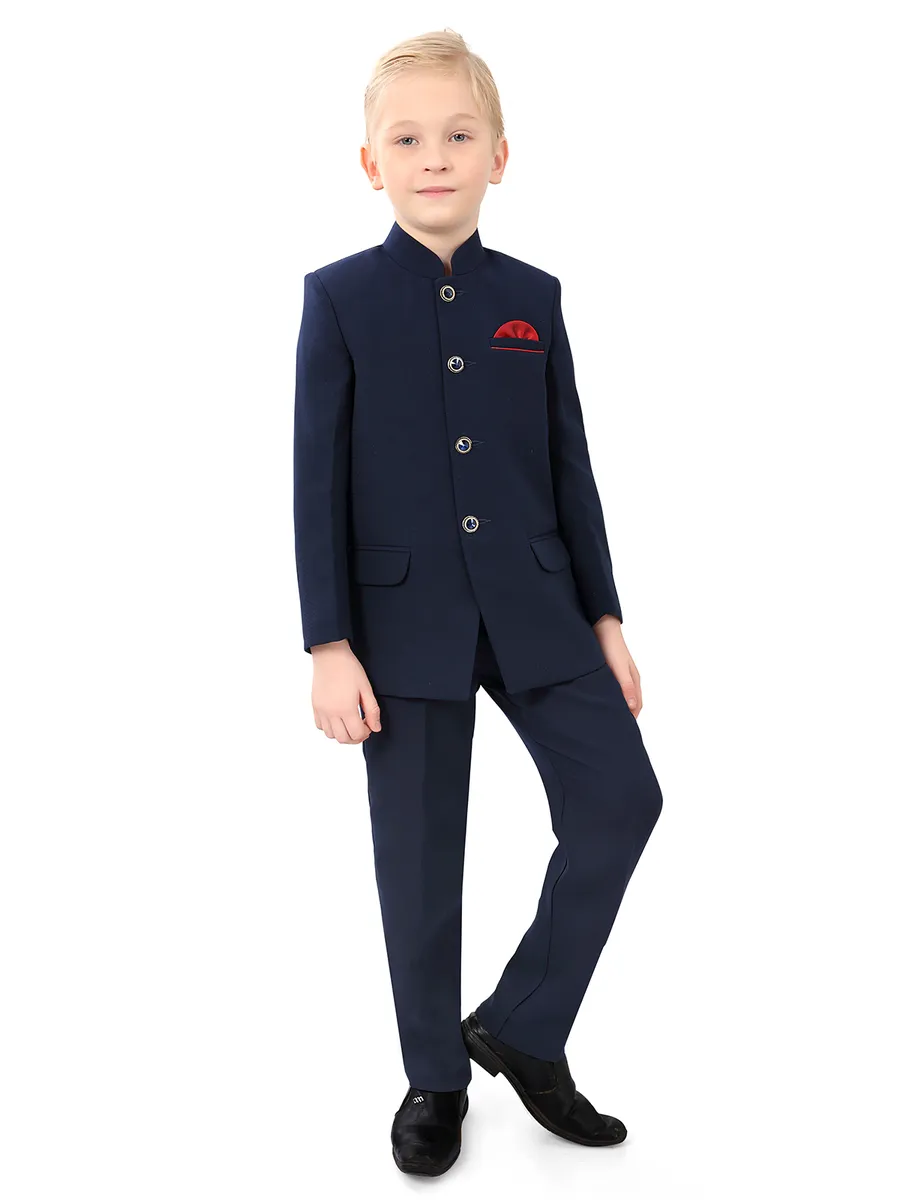 Terry rayon fabric navy hue solid jodhpuri coat suit