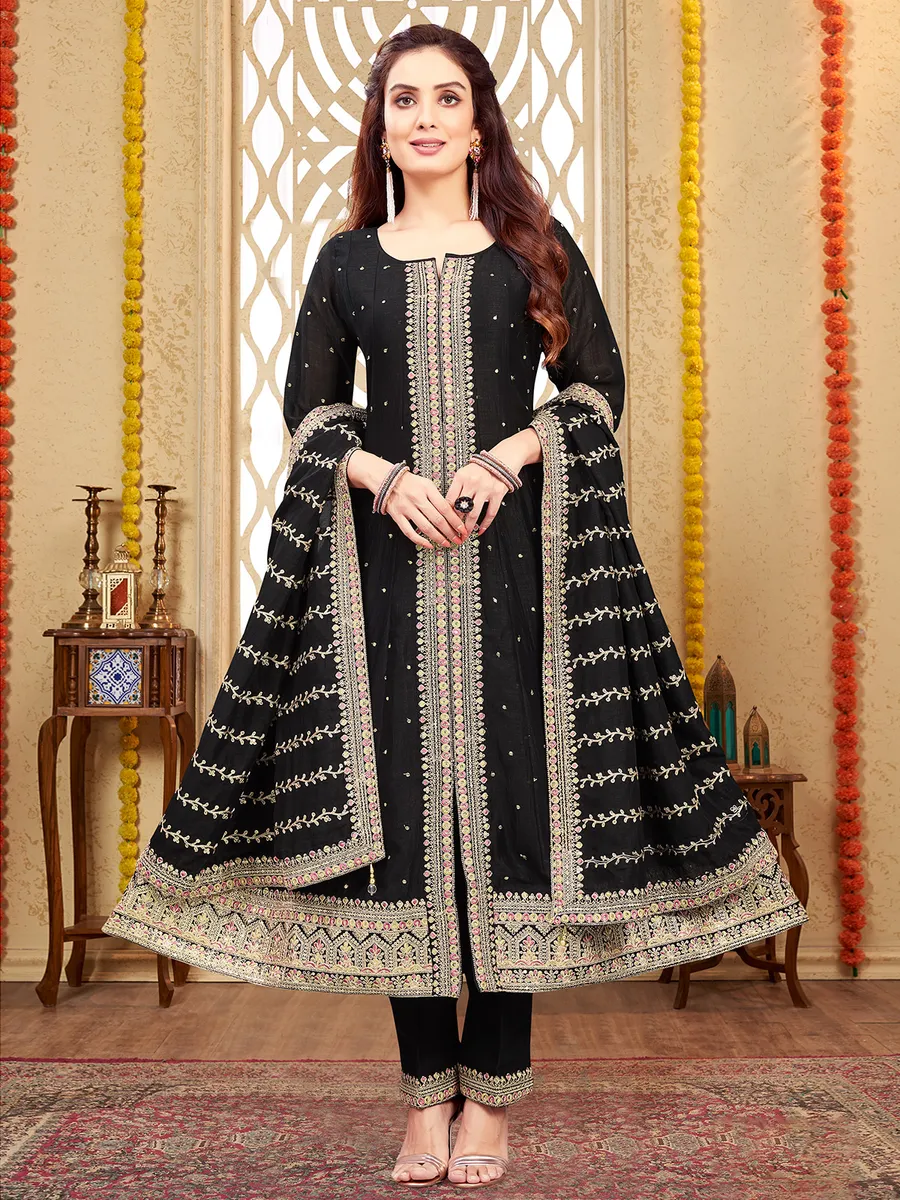 Trendy black silk salwar suit