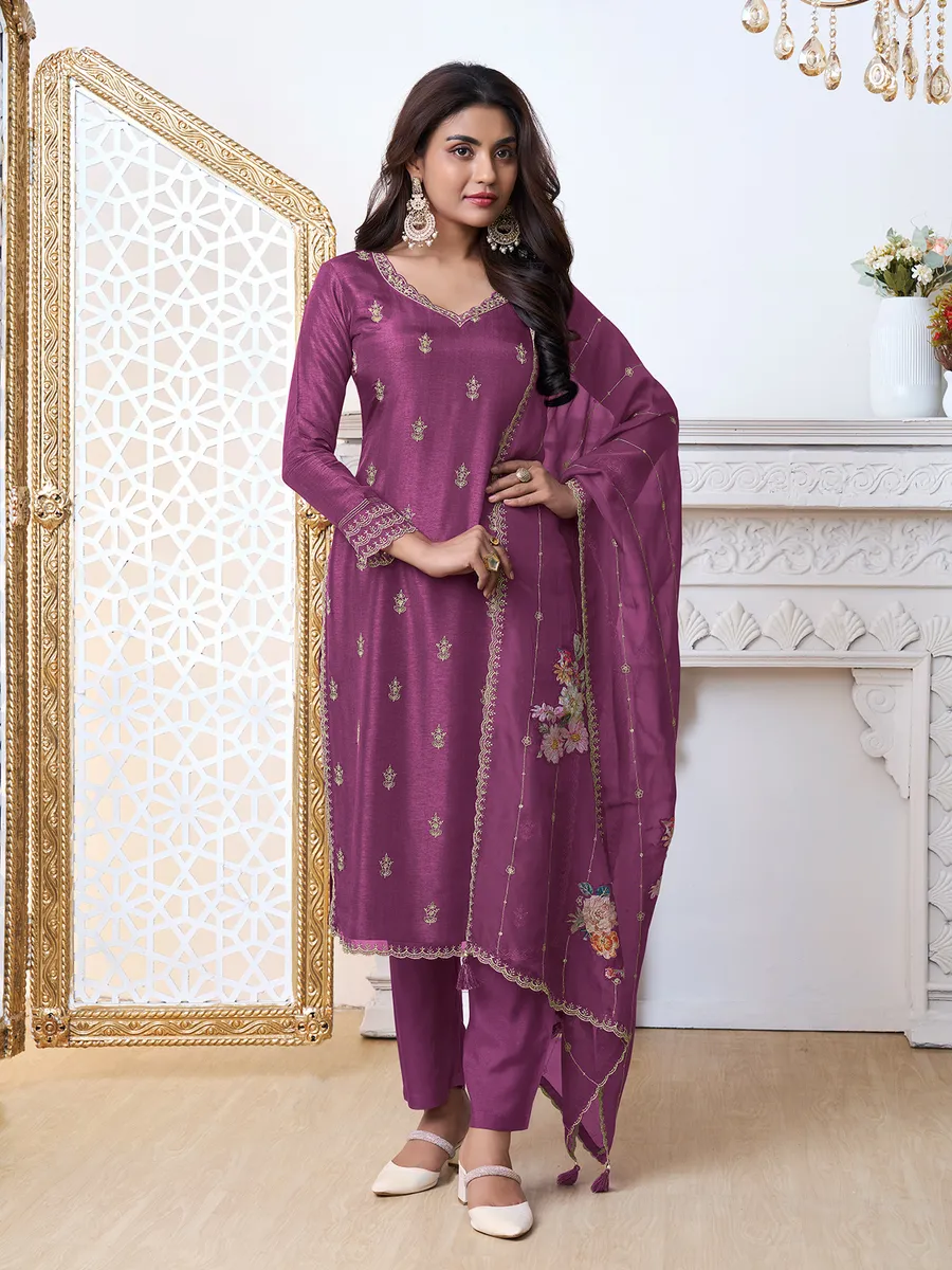 Trendy purple cotton silk salwar suit G3 WSS42066
