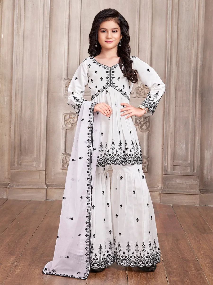 White cotton sharara suit top