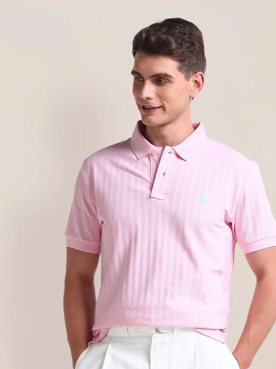 U S POLO ASSN pink cotton t shirt with polo collar G3 MTS18934