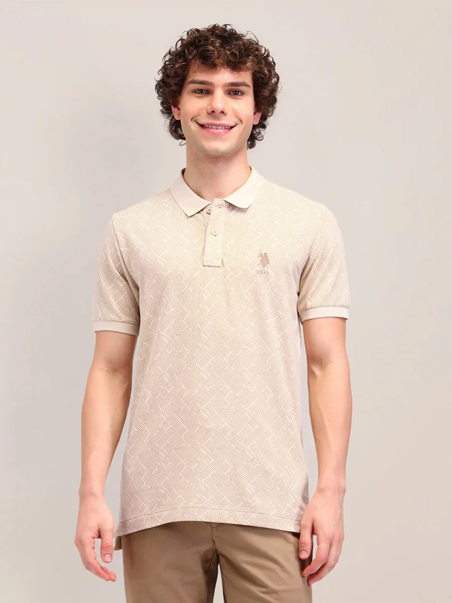US POLO cream zigzag pattern polo t-shirt-G3-MTS19721