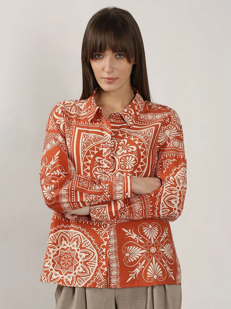 VERO MODA satin silk dark orange shirt for women-G3-WTO5756