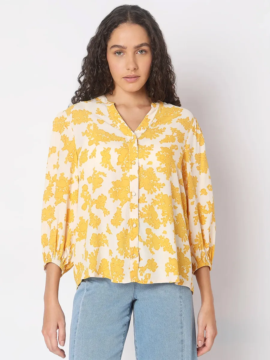 VERO MODA white and yellow cotton shirt