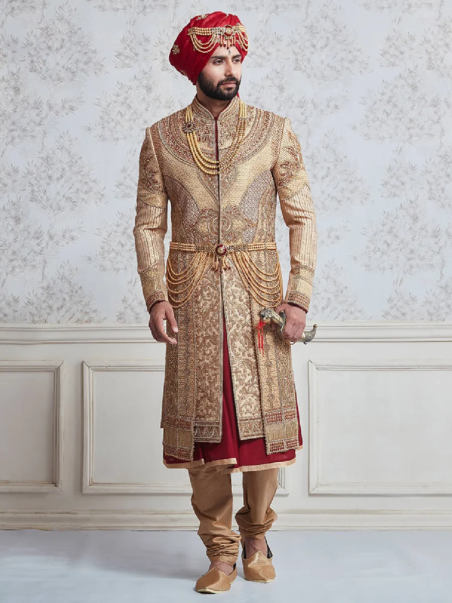 Maroon sherwani wedding top