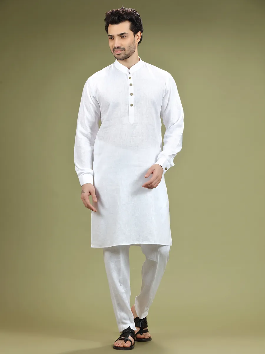 White plain linen kurta suit G3 MKS3956 United Kingdom