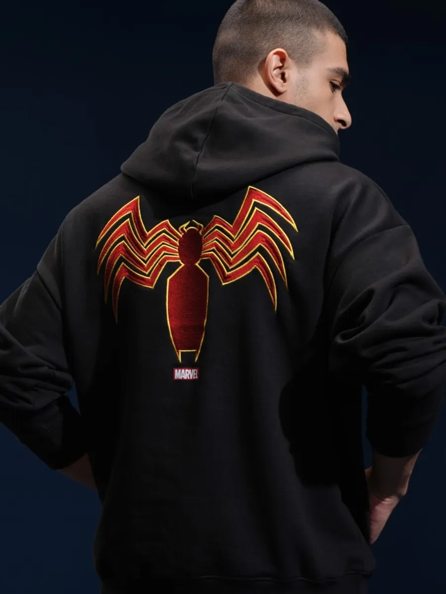 SPIDERMAN スパイダーマン／フルジップ 長袖フリース（ブラック）／刺繍 SPIDERMAN スパイダーマン／フルジップ 長袖フリース（ブラック