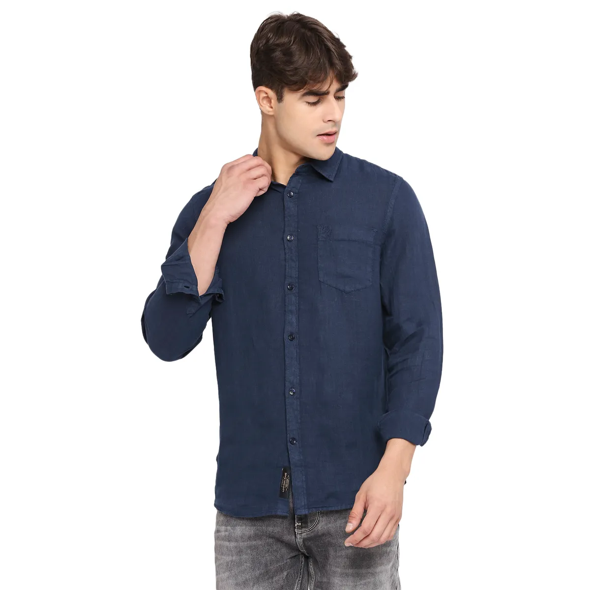 Being Human Slim Fit Men Collared Shirts-Navy