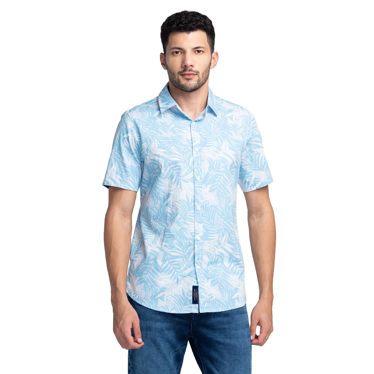Being Human Slim Fit Men Collared Shirts-Skyblue