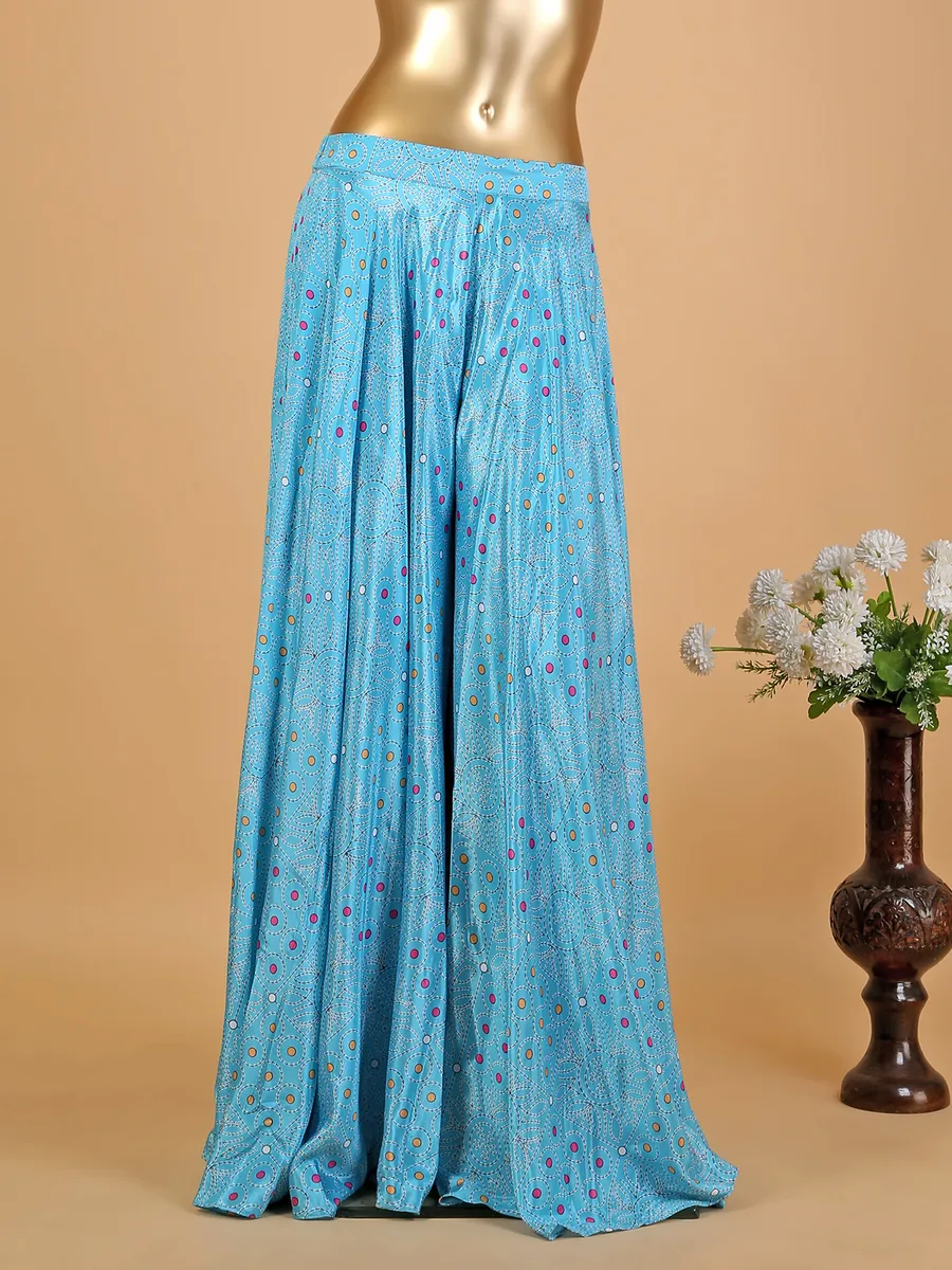 Aqua satin printed palazzo suit