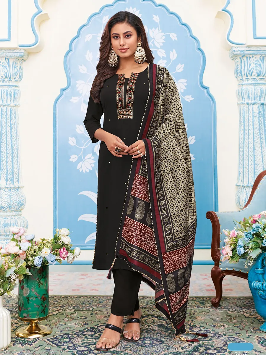 Cotton silk black salwar suit with dupatta