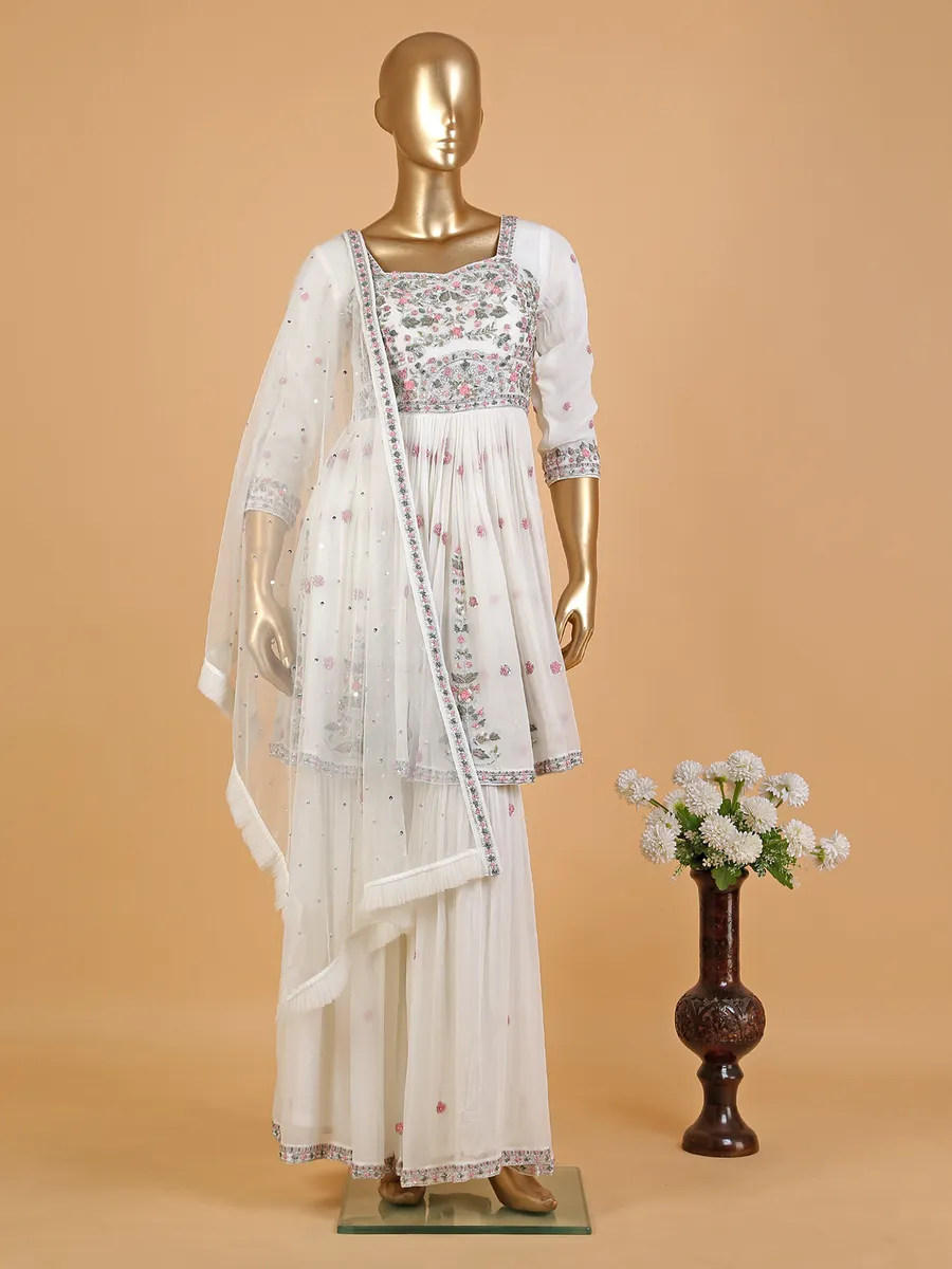 Elegant off-white georgette sharara suit