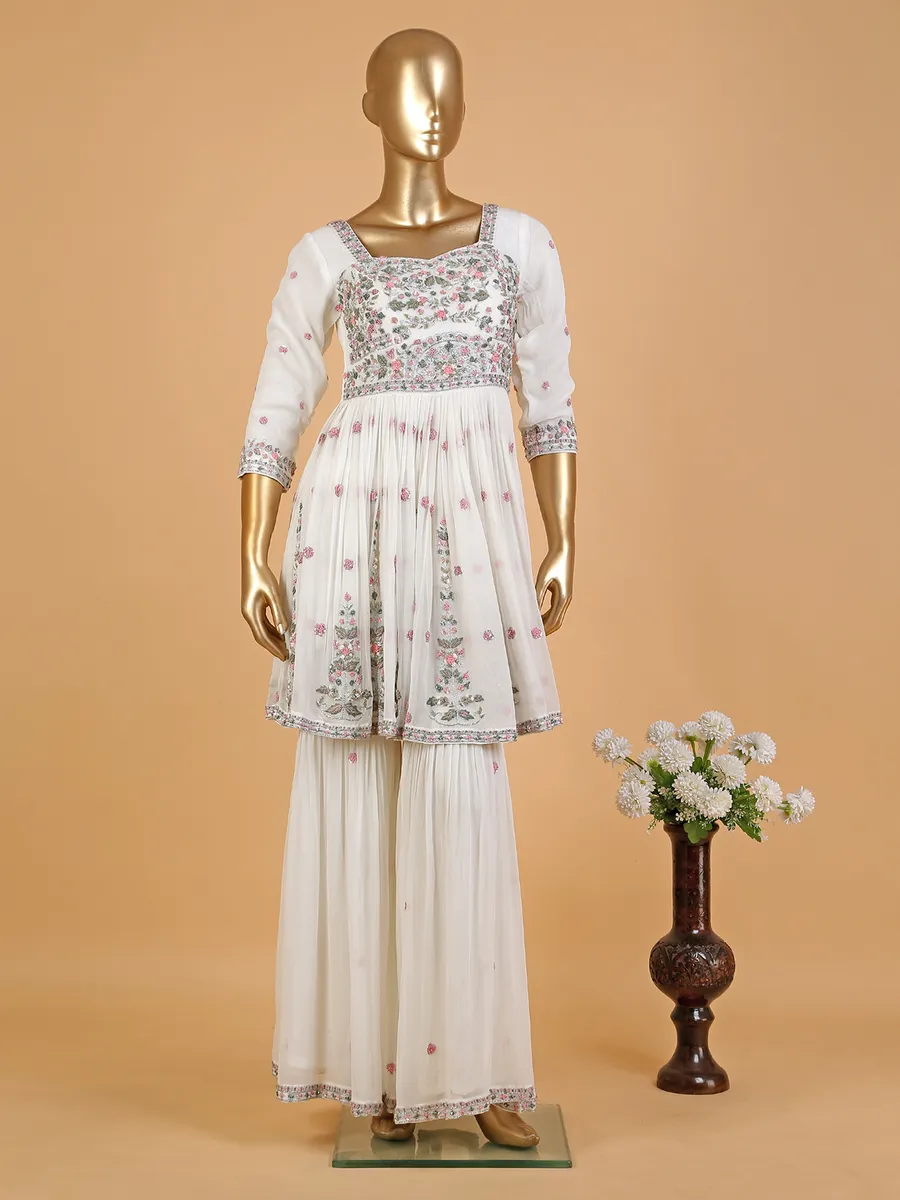 Elegant off-white georgette sharara suit