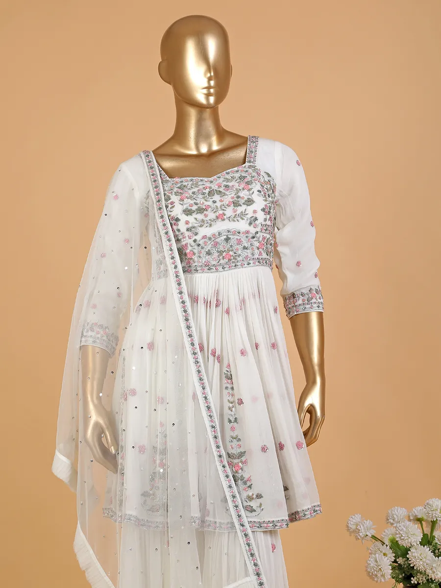 Elegant off-white georgette sharara suit