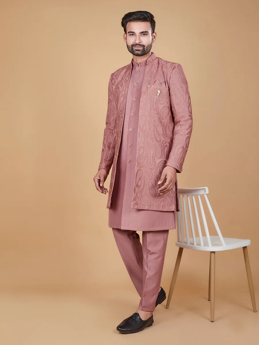 Elegant silk pink indowestern