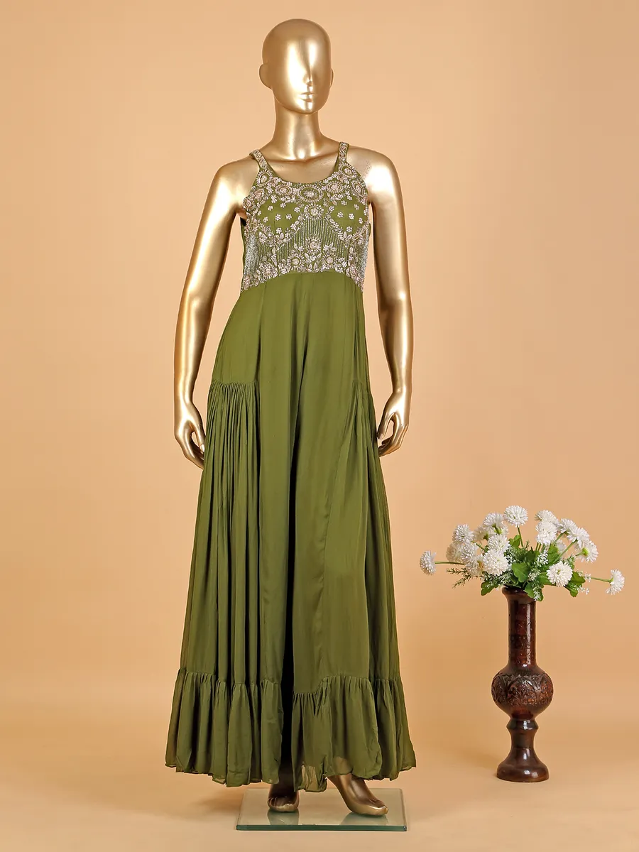 Mehendi green georgette jumpsuit