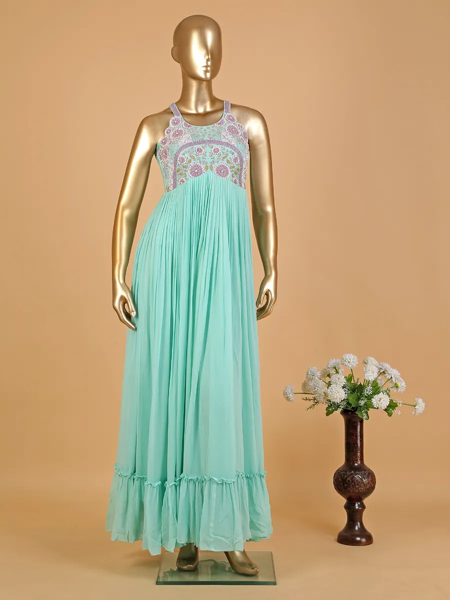 Sea green anarkali suit with choker dupatta