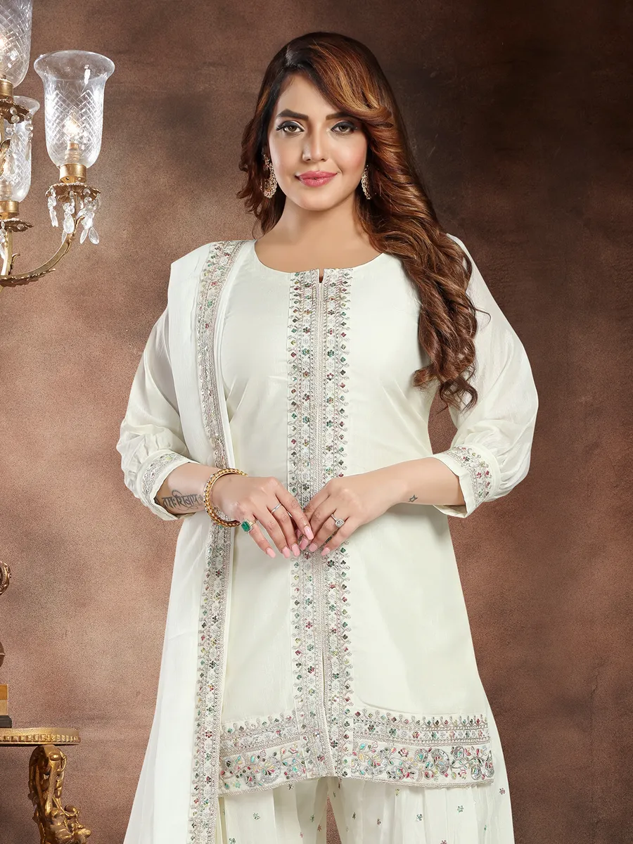 White silk dhoti suit with dupatta