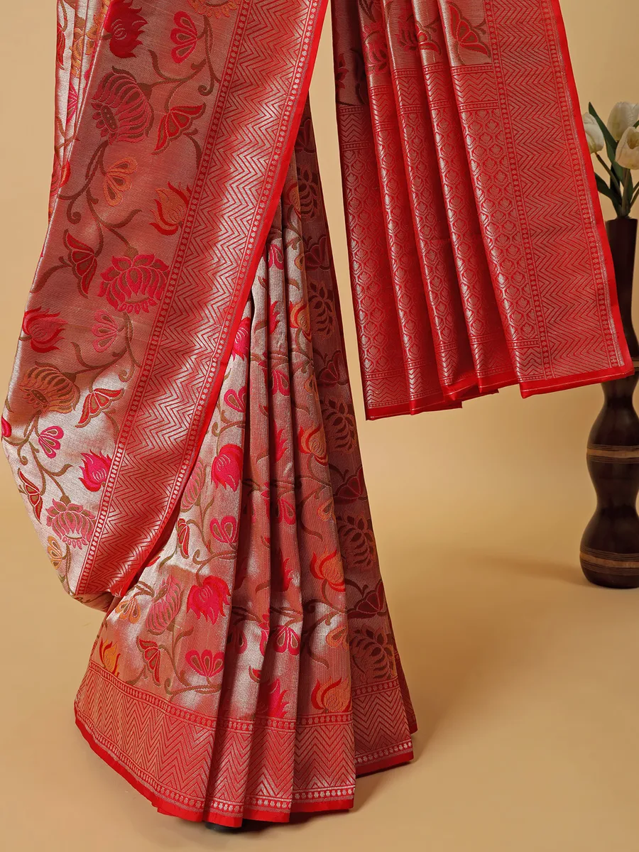 Stunning beautiful red banarasi silk saree