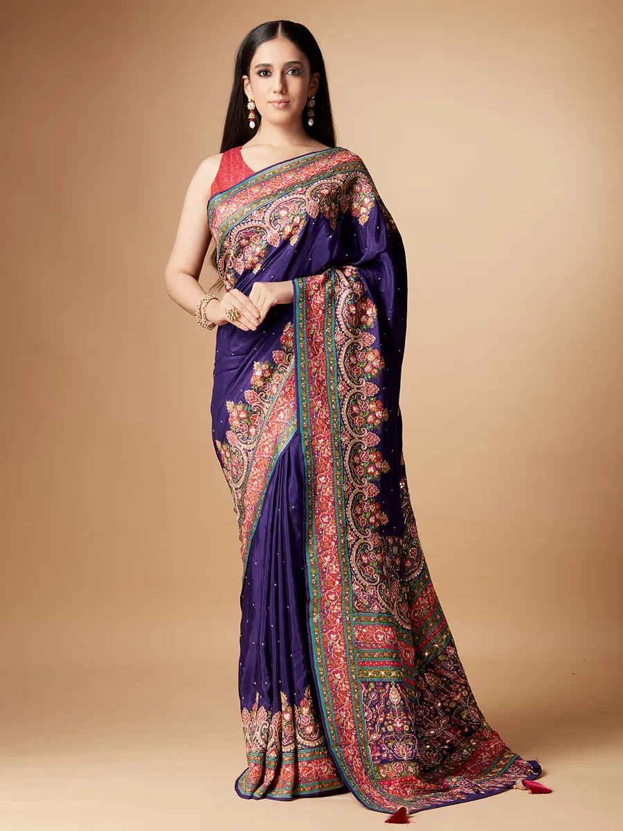 Stunning purple pashmina silk saree