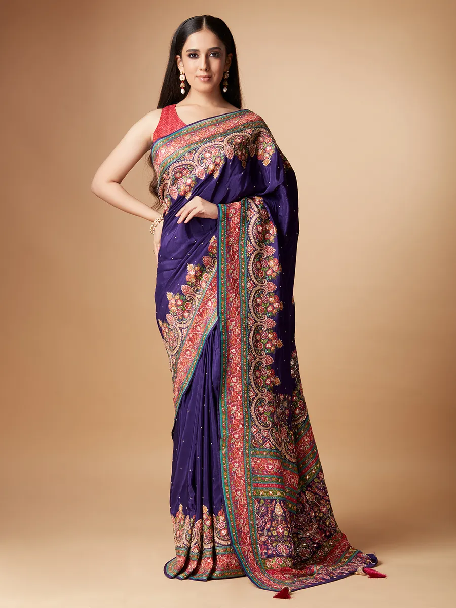 Stunning purple pashmina silk saree