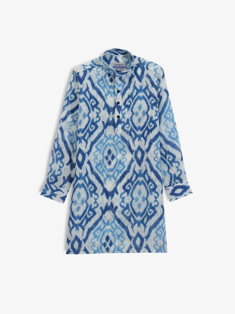 Blue and white cotton printed kurta