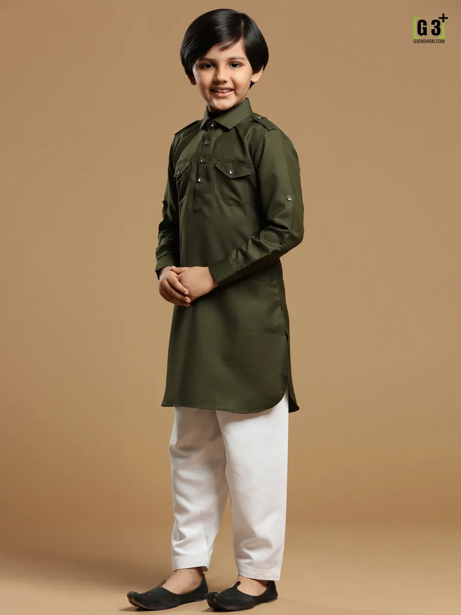 Olive boys festive occasions cotton silk pathani suit