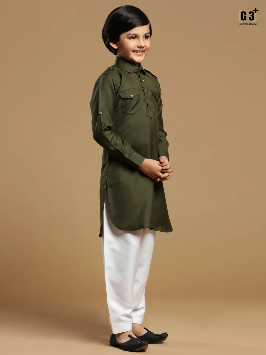 Olive boys festive occasions cotton silk pathani suit