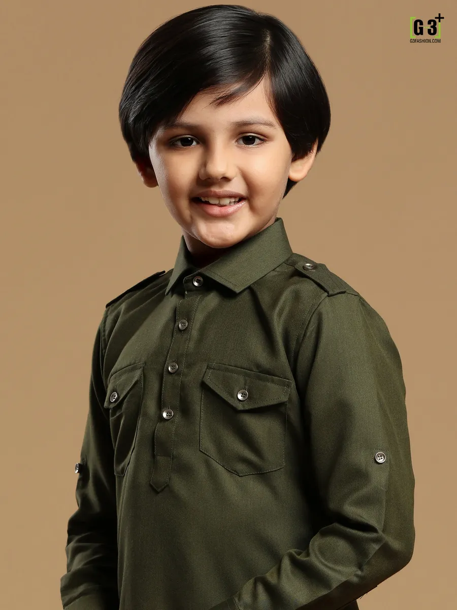 Olive boys festive occasions cotton silk pathani suit