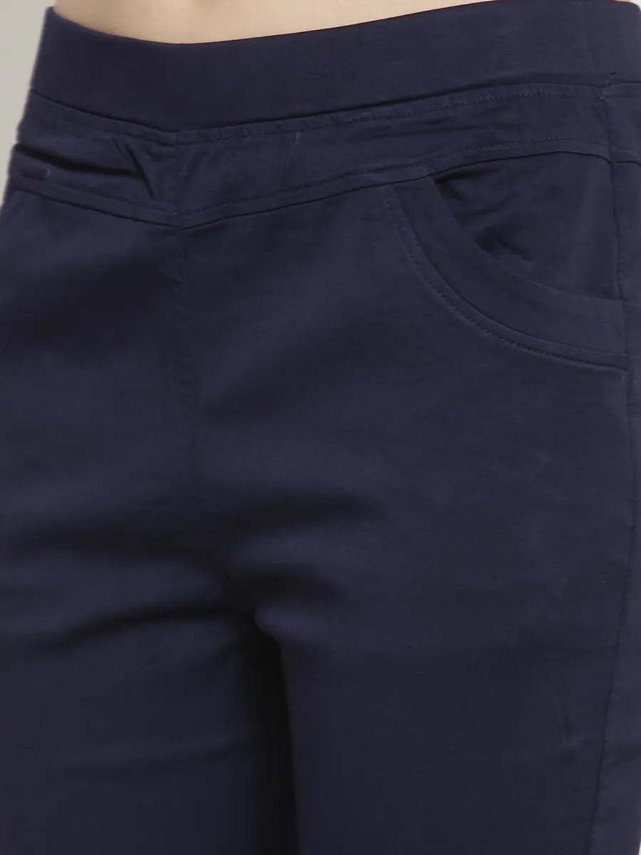 Solid navy cotton jeggings for womens