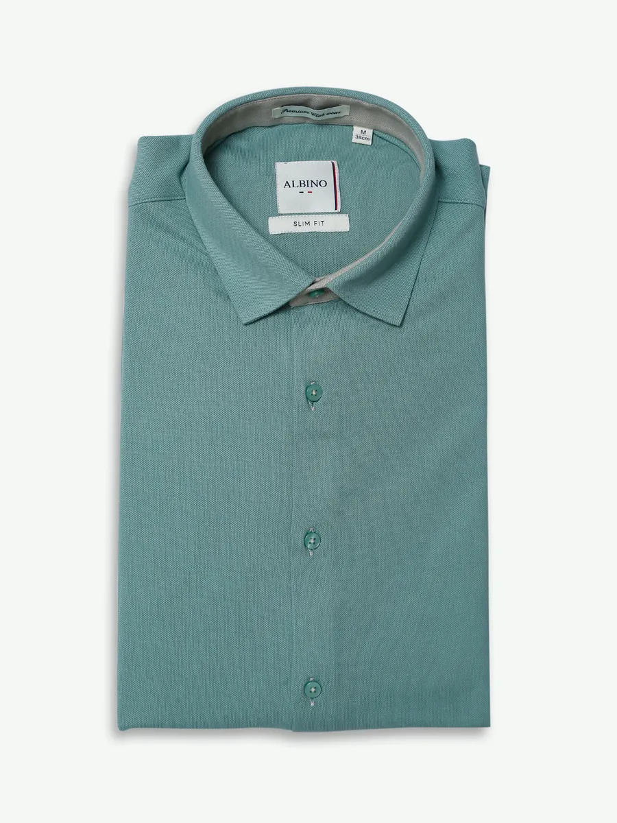 Albino teal green cotton plain shirt