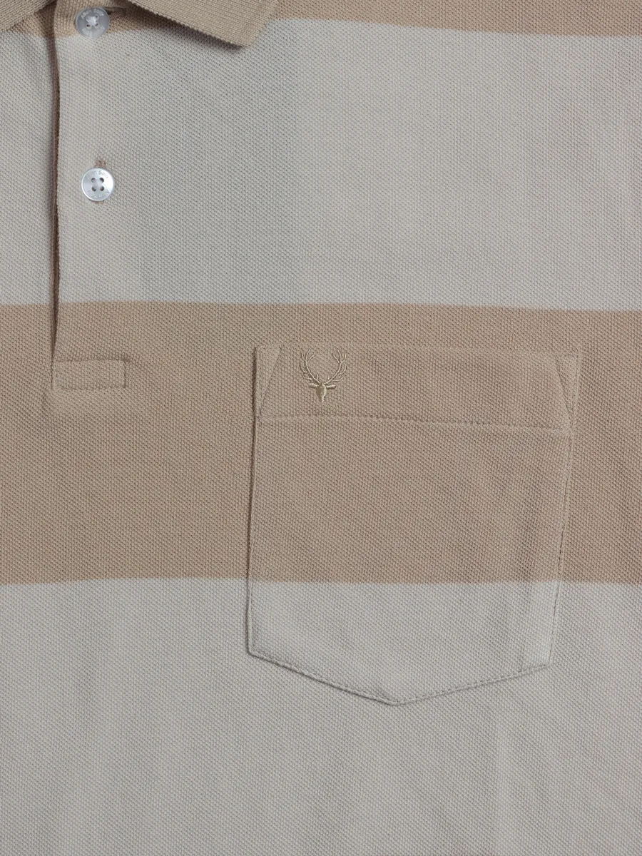 Allen Solly beige cotton stripe polo t shirt