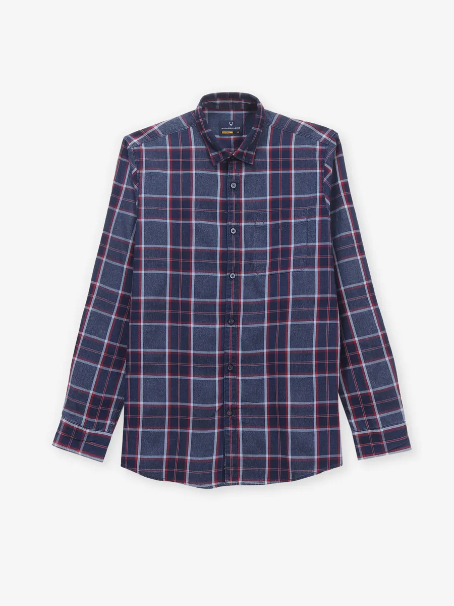 ALLEN SOLLY check blue cotton casual shirt