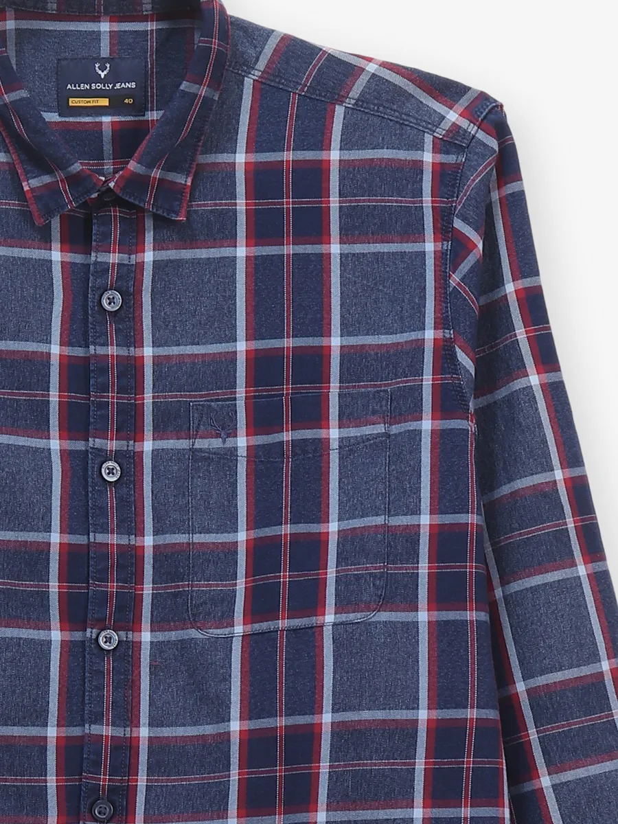 ALLEN SOLLY check blue cotton casual shirt