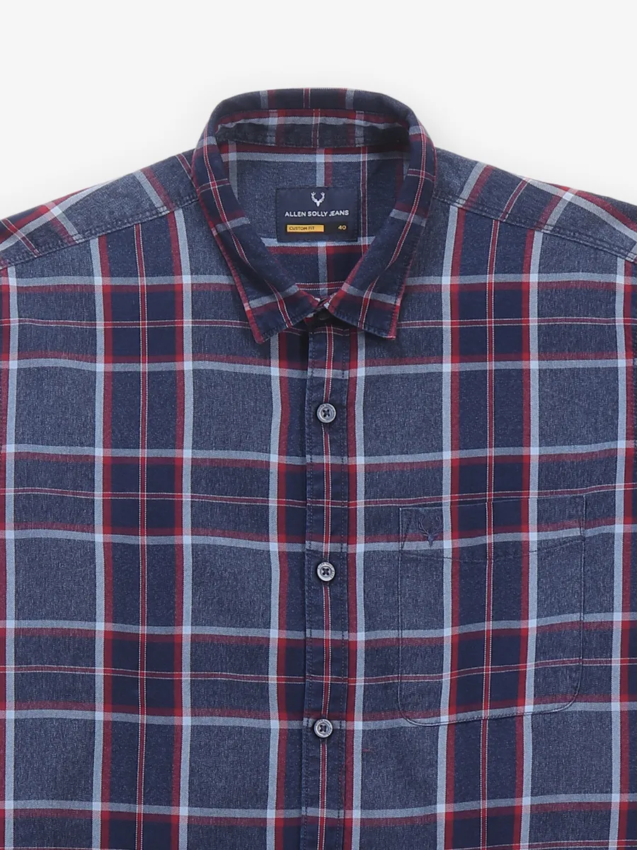 ALLEN SOLLY check blue cotton casual shirt