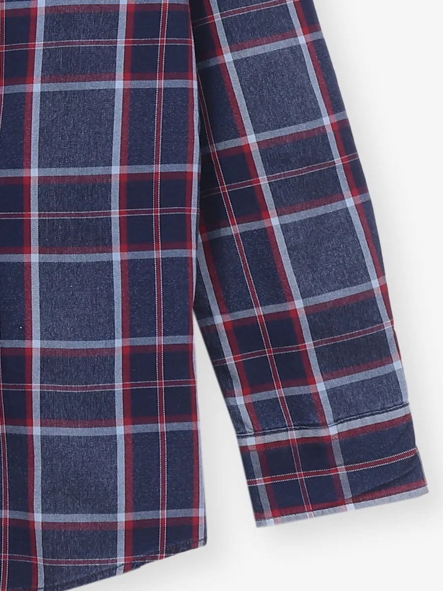 ALLEN SOLLY check blue cotton casual shirt