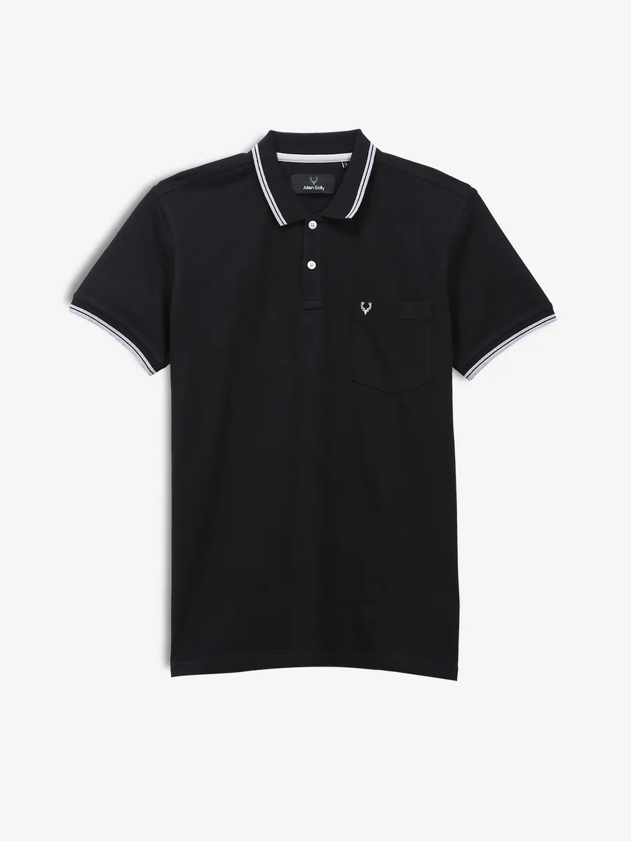 ALLEN SOLLY plain black cotton polo t-shirt