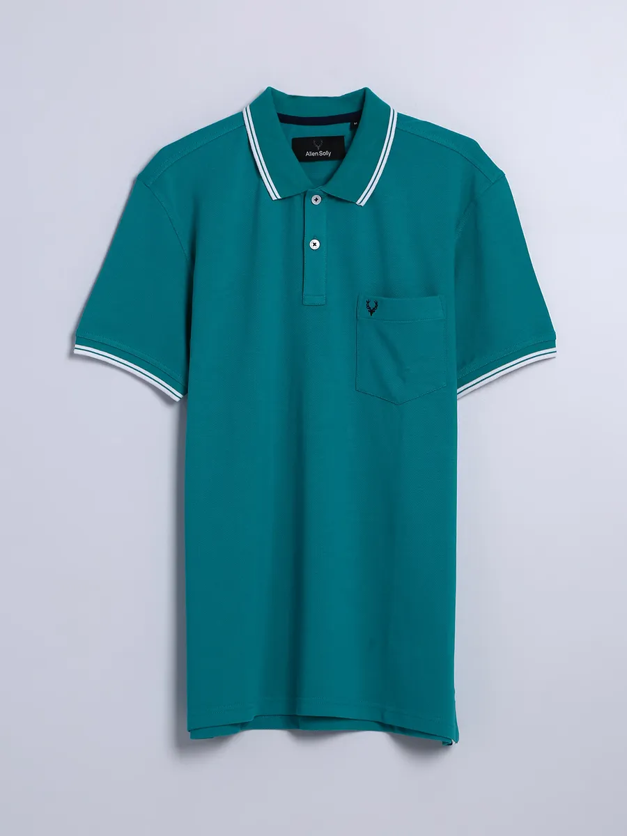 Allen Solly teal blue plain cotton t shirt