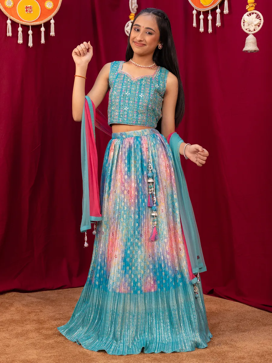 Alluring silk blue lehenga choli for girls