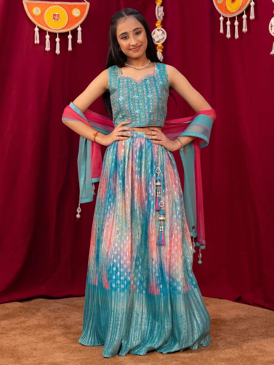 Alluring silk blue lehenga choli for girls