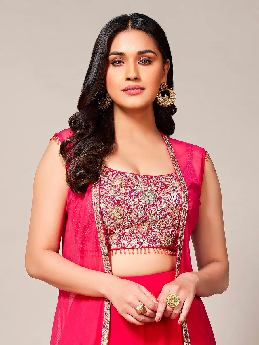 Amazing dark pink georgette palazzo suit