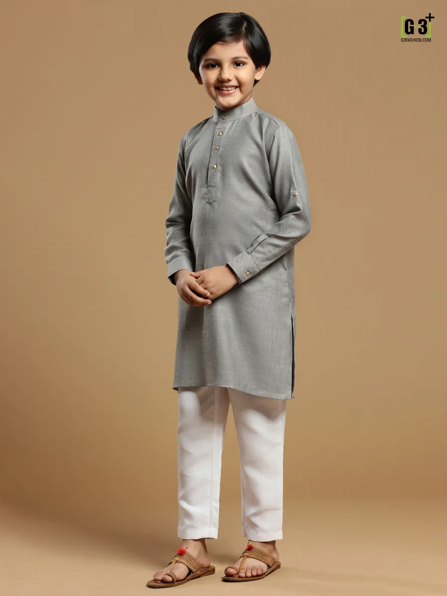 Amazing grey color cotton kurta suit for boys