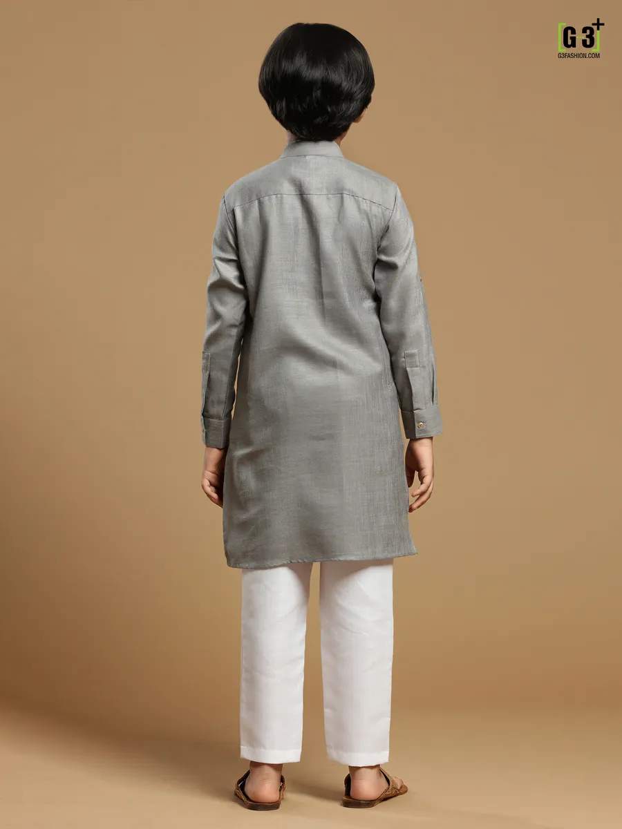 Amazing grey color cotton kurta suit for boys