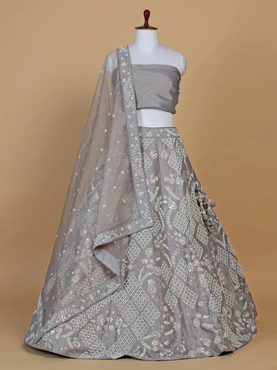 Amazing grey raw silk lehenga choli