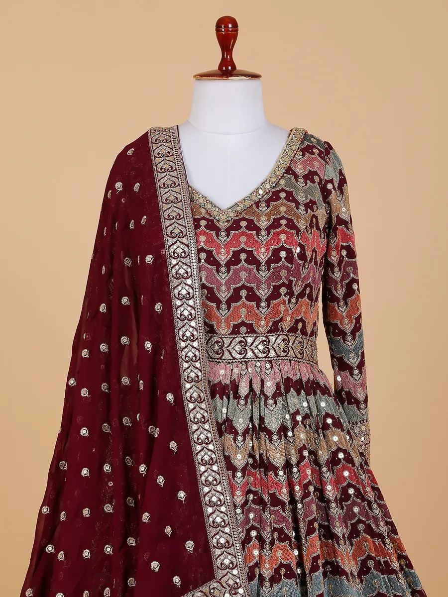 Amazing maroon embroidery anarkali suit