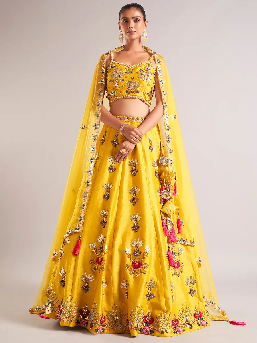 YELLOW COLOR FULLY FLARED LEHENGA CHOLI WITH INTRICATE EMBROIDERY main image 0