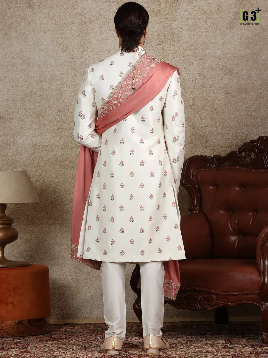 Amazing off white silk sherwani for wedding