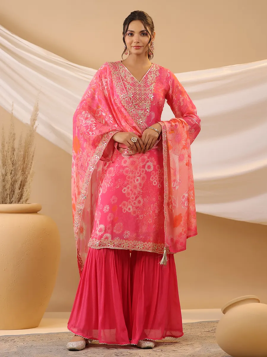 Amazing pink printed georgette sharara set